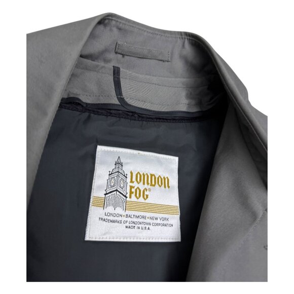 LONDON FOG Vintage Luxury Designer Gray Long Business Trench Coat Mens 40R - Picture 3 of 8